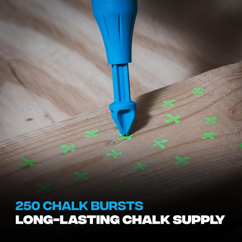 Ox Tools 2-Pack Tuff Shot Deep Reach Marking Tool, Drill Hole Markers, Chalkshot of Non Permanent Mark of High-Vis Green Chalk Deep Hole Marker, Long Reach 500 Total Chalk Burst Shots - Image 4